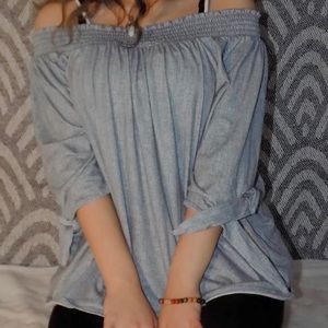 Denim off-shoulder blouse
